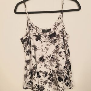 Apt. 9 Camisole Black and White Floral Size L Flowy Art To Wear Boho